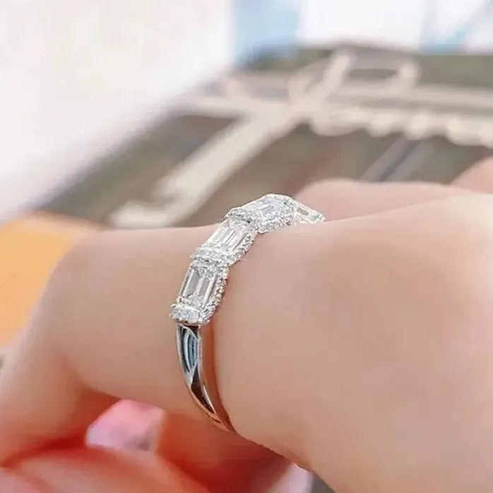 Square Cubic Zirconia Wedding Ring for Women Bridal Jewelry Sparkling