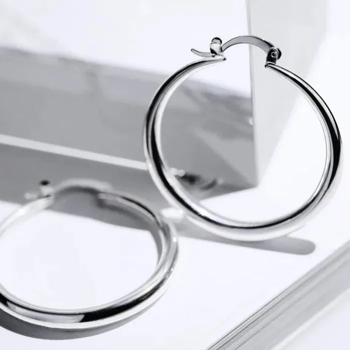 Silver Big Circle Round Hoop Earrings for Women Zinc Alloy Christmas Jewelry