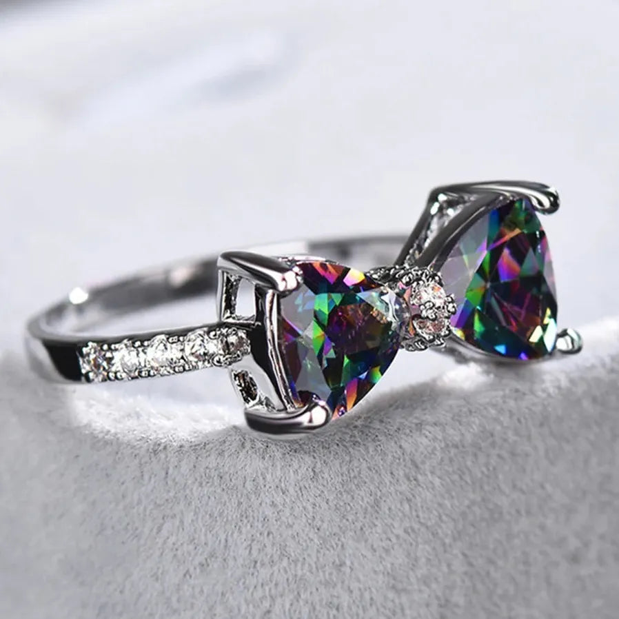 Multi-colored CZ Geometric Bow Ring for Women Wedding Party Gift