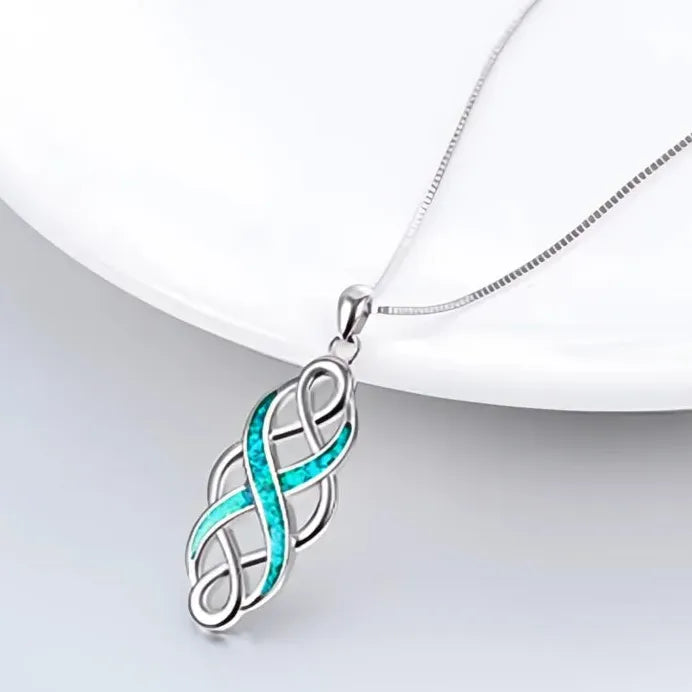 Green Enamel Eight Shape Pendant Necklace on Silver Box Chain for Women