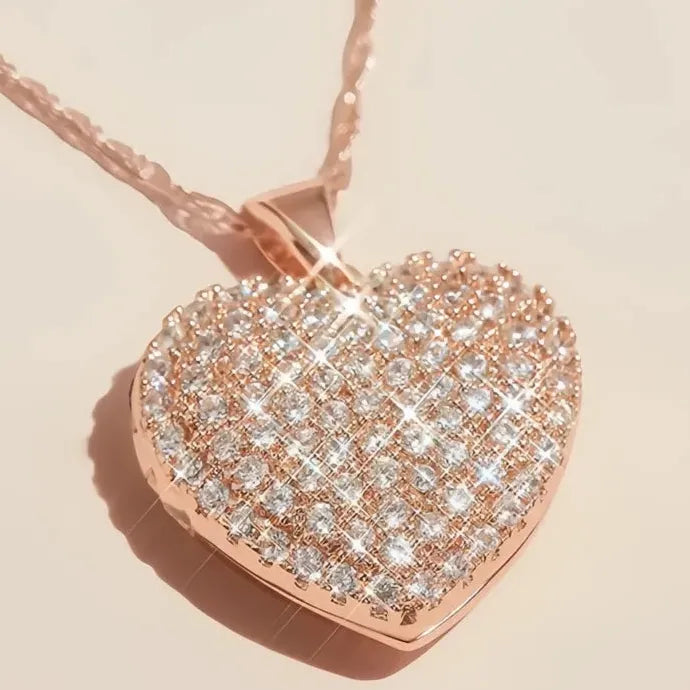 Rose Gold Heart Necklace with CZ Stones Geometric Pendant Wedding Gift