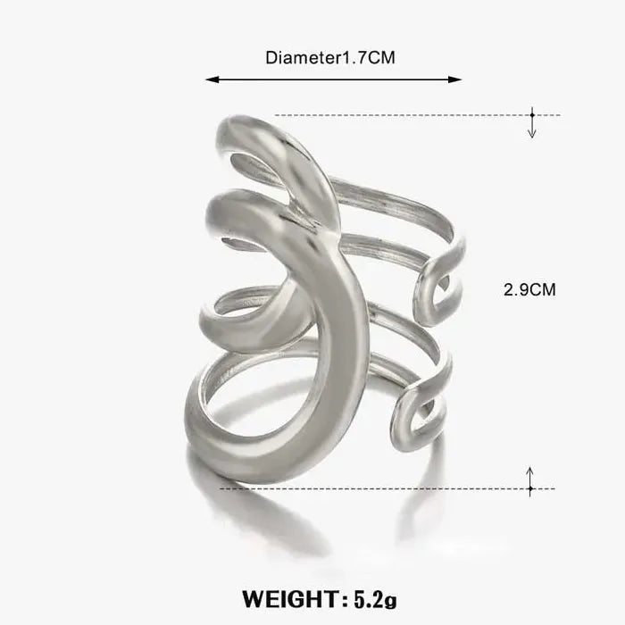 Wide Stainless Steel Geometric Ring for Women Gold Tone Jewelry Gift