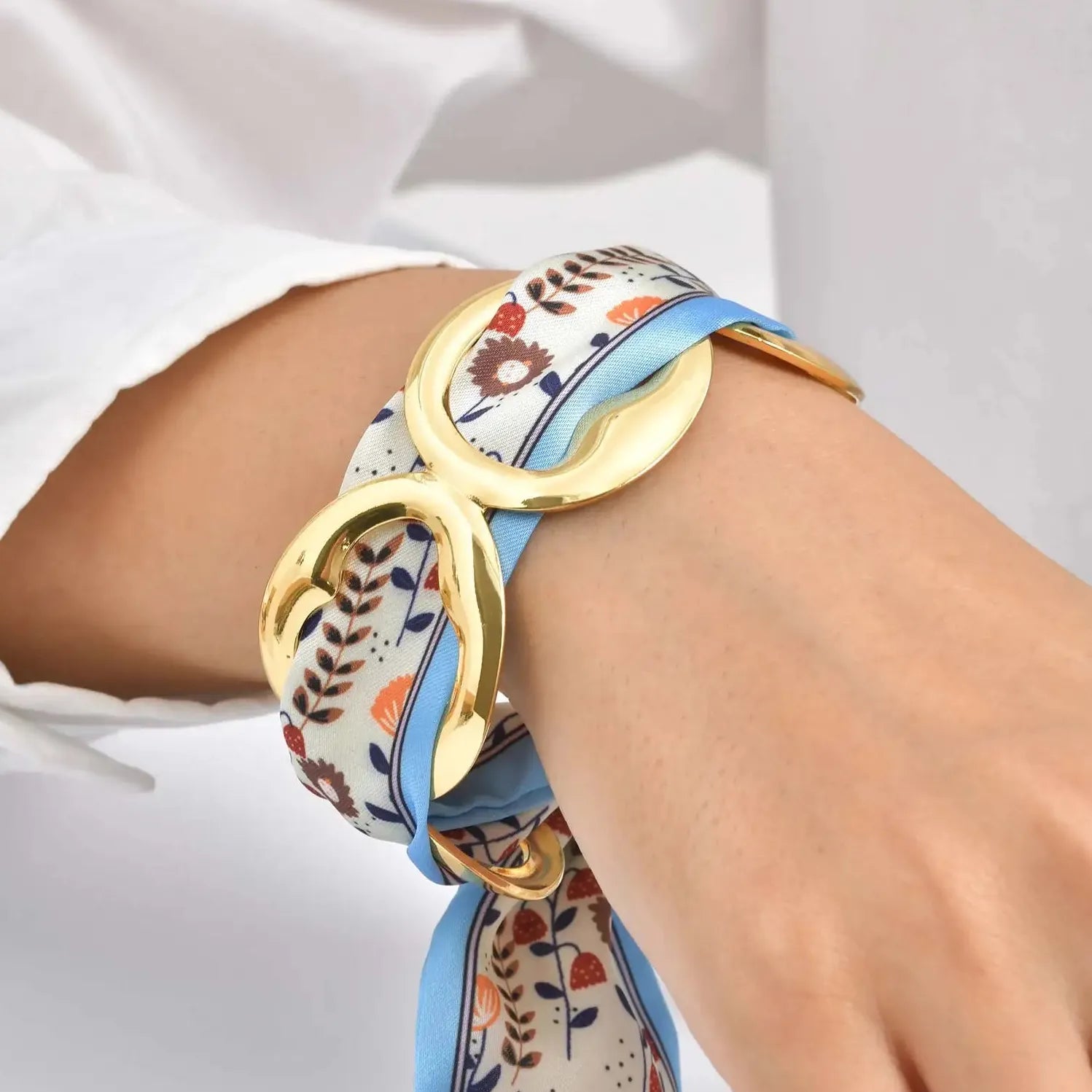 Luxury Stainless Steel Silk Scarf Cuff Bracelet for Women Vintage Gift
