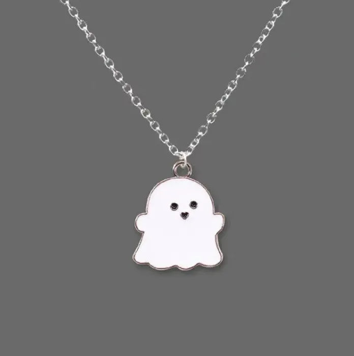 Stainless Steel Geometric Sad Ghost Pendant Necklace Unisex Gift