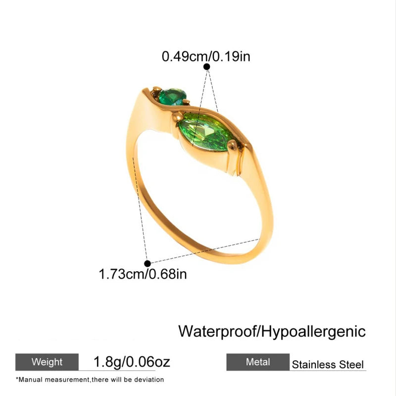 18k Gold Plated Marquise Two Stone Ring Thin Band Zircon Engagement Gift