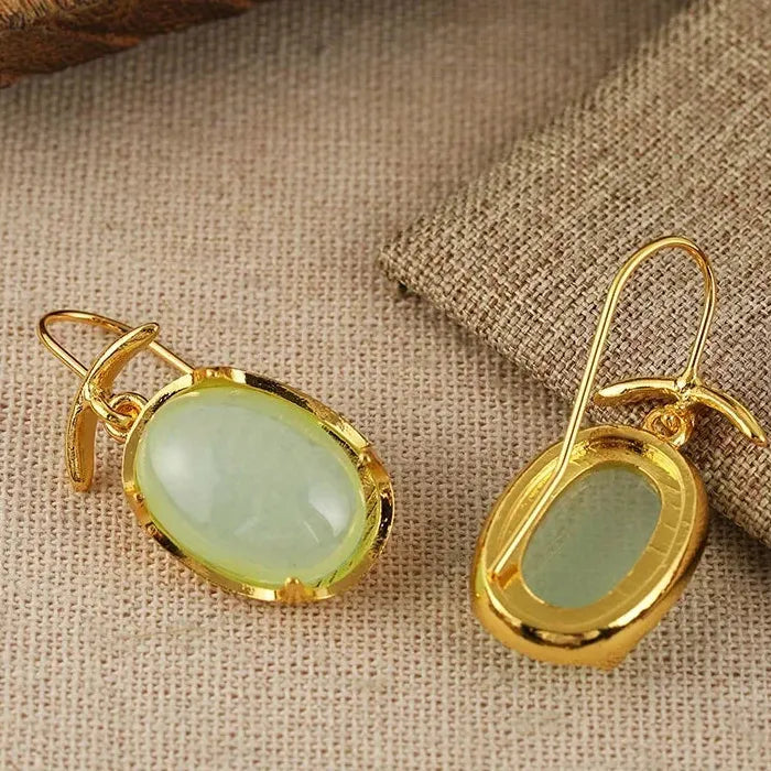 Bohemian Oval Metal Inlaid Synthetic Gemstone Hook Earrings for Women
