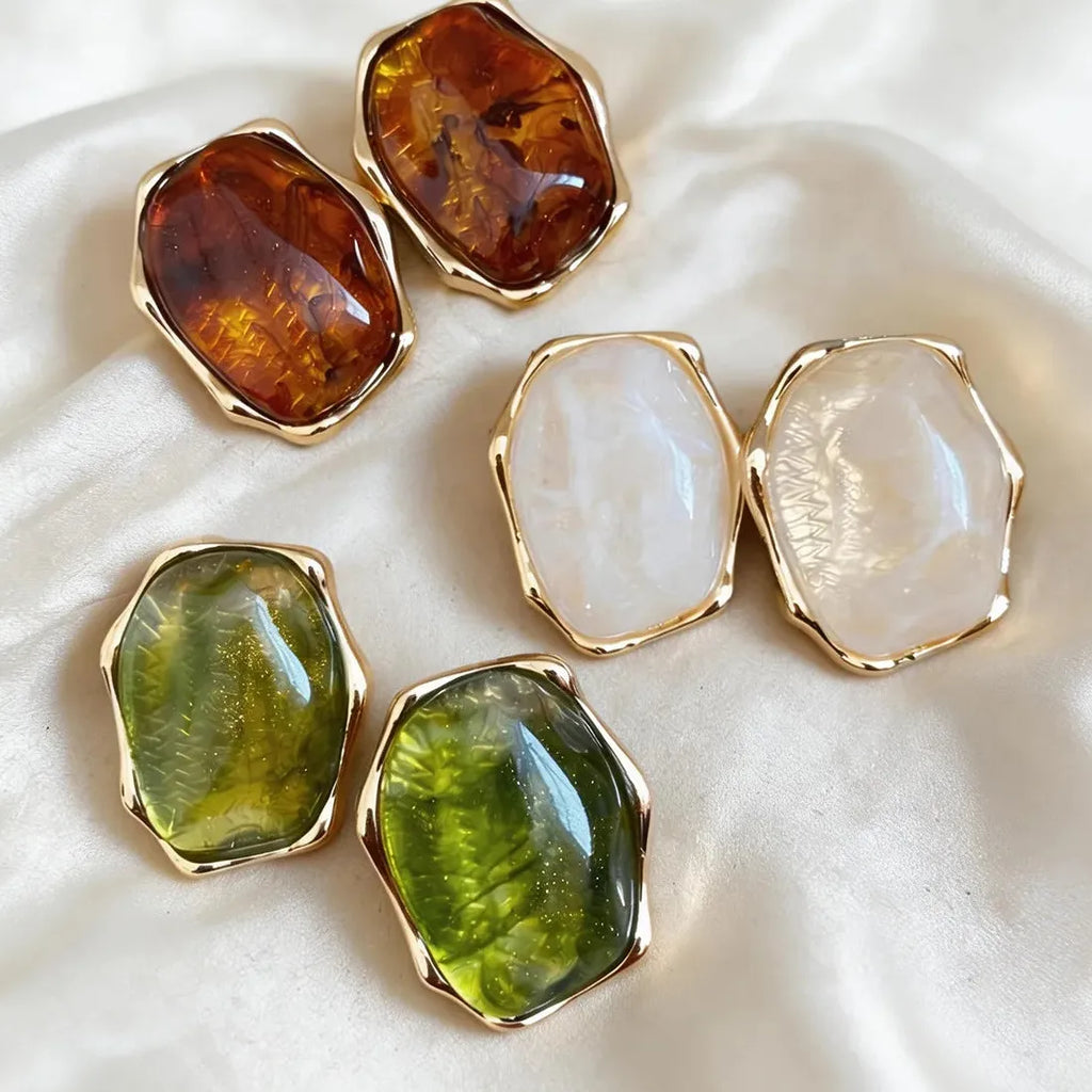 Brown Green White Geometric Stud Earrings for Women Lightweight Fashion Jewelry