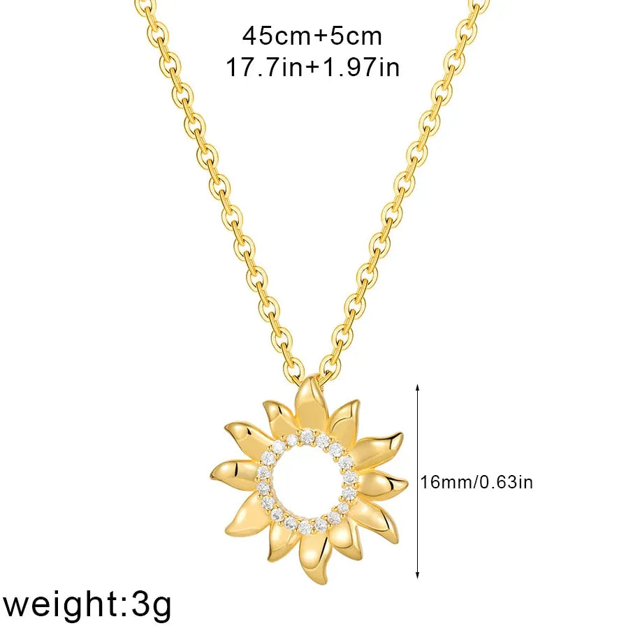 Sunflower CZ Zircon 18K Gold Plated Geometric Pendant Necklace for Women Gift