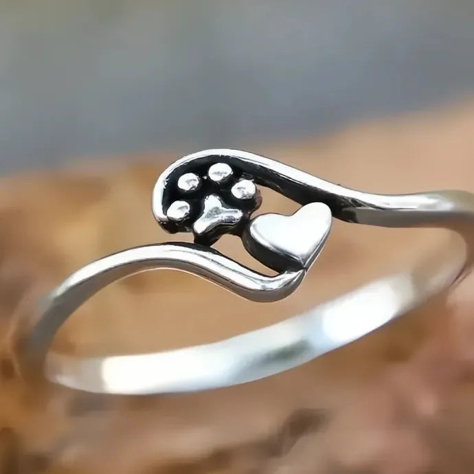 Heart Pet Footprint Brass Ring Trendy Cute Women’s Daily Jewelry