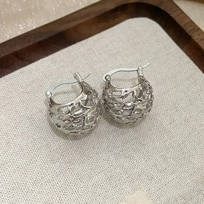 Copper Alloy Chunky Smooth Metal Hoop Earrings Women Girls Punk Jewelry