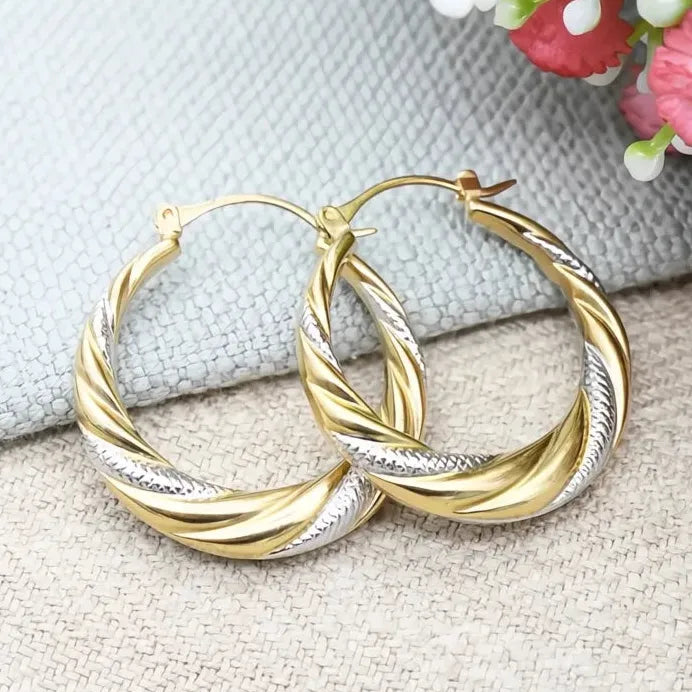 Two-Tone Geometric Metal Hoop Earrings for Women Wedding Party Gift