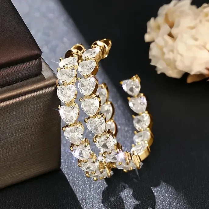 Noble Hoop Earrings with Heart Cubic Zirconia for Women, Fashion Party Jewelry