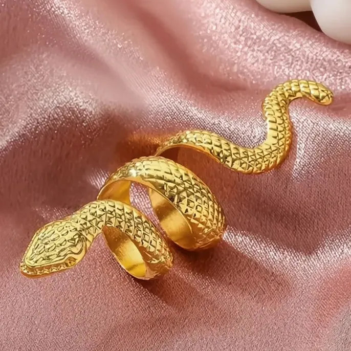 Resizable Geometric Snake Brass Ring for Women Hip Hop Y2K Gold Silver Jewelry