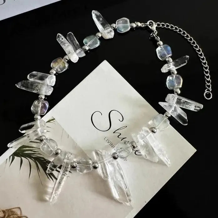 Natural Crystal Irregular Geometric Pendant Necklace Metal Choker Unisex