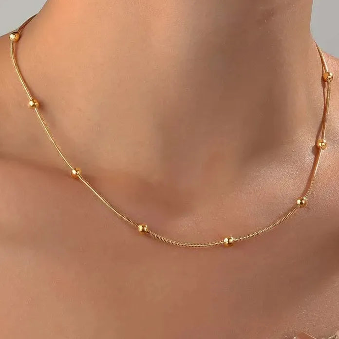 Stainless Steel Round Bead Choker Necklace & Bracelet Set for Women Gold Snake Chain Jewelry