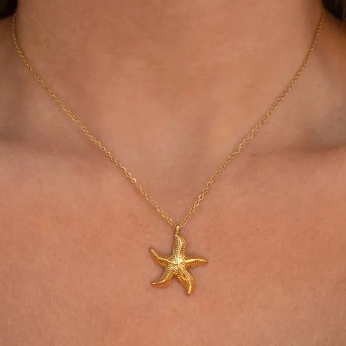 Stainless Steel Starfish Pendant Necklace for Women Gold Spiral Chain Jewelry