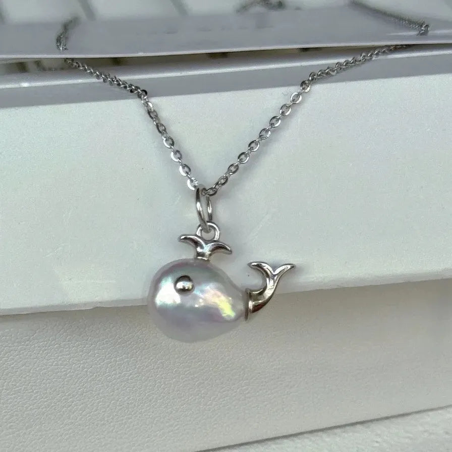 18k Gold Plated Whale Pendant Necklace Stainless Steel Pearl Wedding Gift 2026