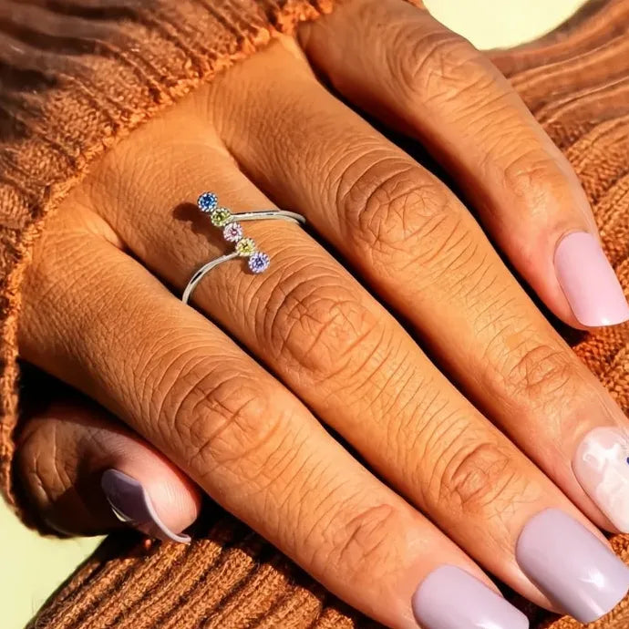 Stylish Colorful Cubic Zirconia Geometric Brass Rings for Women