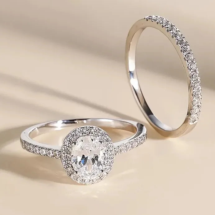 Elegant Oval Cubic Zirconia Women’s Wedding Rings Bridal Set
