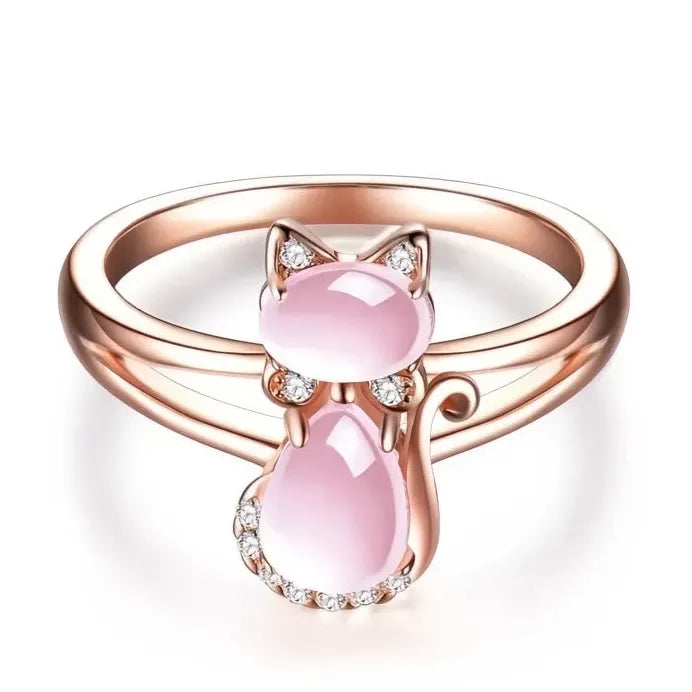 Trendy Pink Cat Cubic Zirconia Brass Ring for Women Girls Party Gift