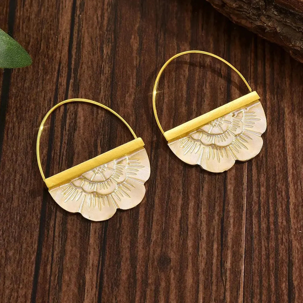 Vintage Copper Fan Pendant Drop Earrings for Women Beach Vacation Jewelry