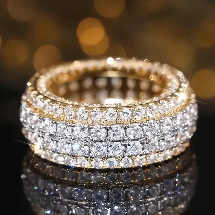 Two-Tone Cubic Zirconia Engagement Ring Wedding Band for Women Elegant