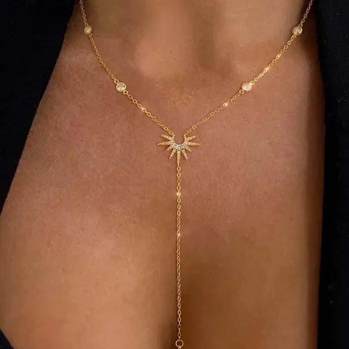 Gold Y-Shaped Pendant Necklace for Women Girls Cubic Zirconia Gift Jewelry
