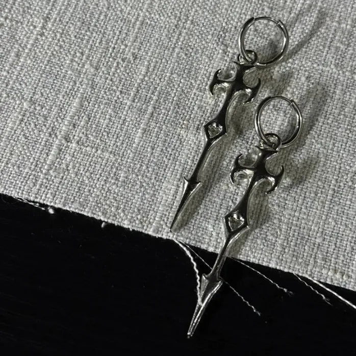 Gothic Copper Cross Sword Drop Earrings Unisex Punk Hollow Dangle Jewelry