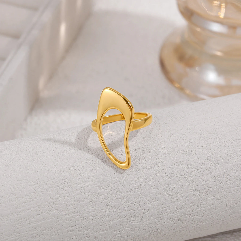 18k Gold Plated Stainless Steel Hollow Geometric Irregular Statement Ring for Women