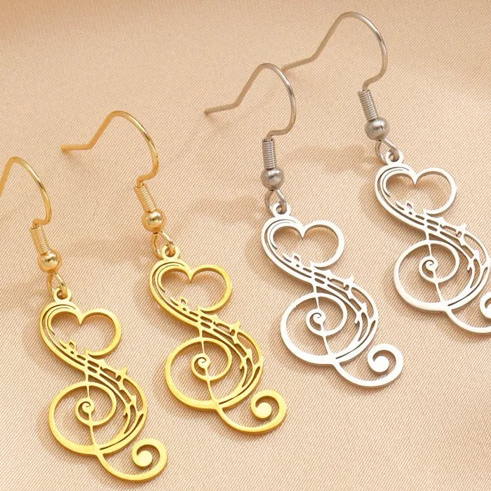 Stainless Steel Musical Note Heart Drop Earrings for Women Gift
