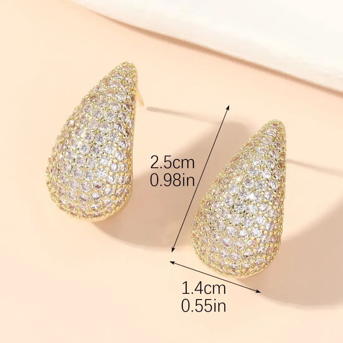 Gold Plated Chunky Dome Water Drop Earrings with Zircon for Women