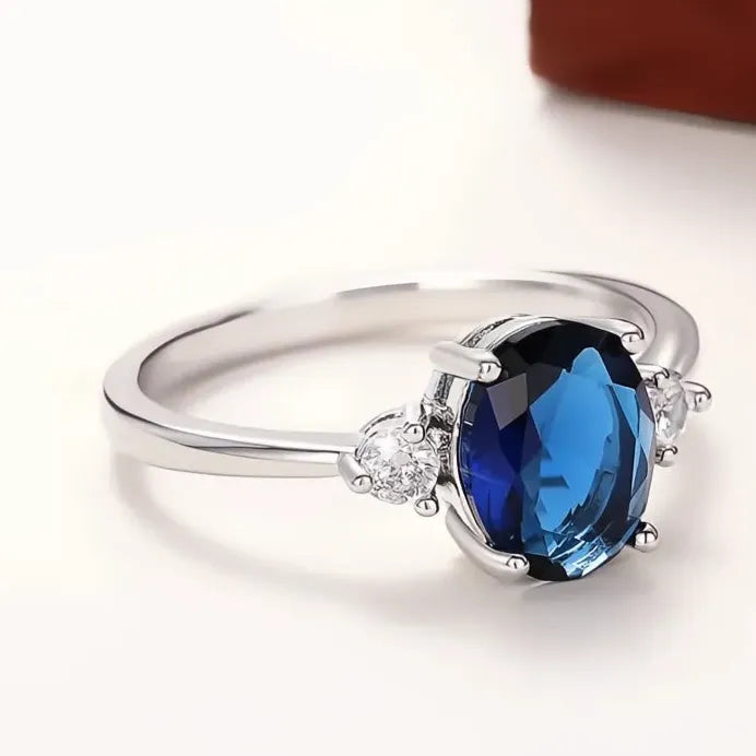 Noble Blue Cubic Zirconia Silver Wedding Ring for Women Anniversary Gift