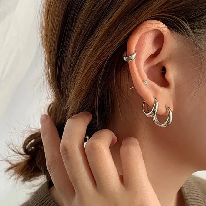 Copper Thick Geometric Hoop Earrings for Women Small Huggie 10/14/16MM