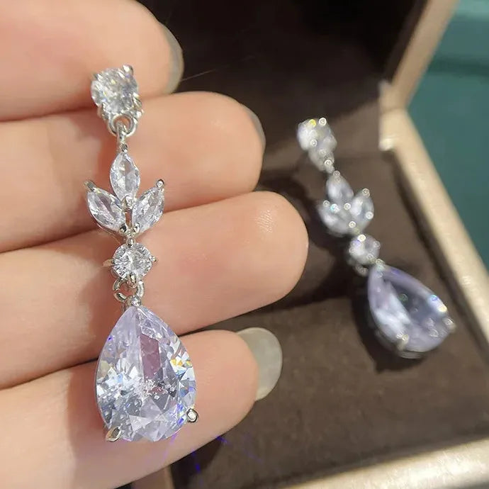 Sparkling Cubic Zirconia Water Drop Pendant Earrings for Wedding Banquet