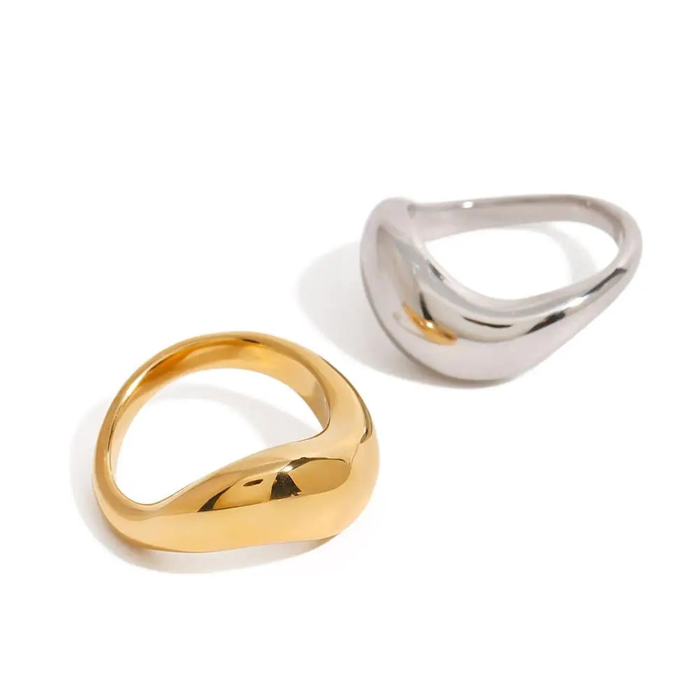 18K Gold Plated Two Tone Wavy Dome Chunky Ring for Women Waterproof Couple Jewelry