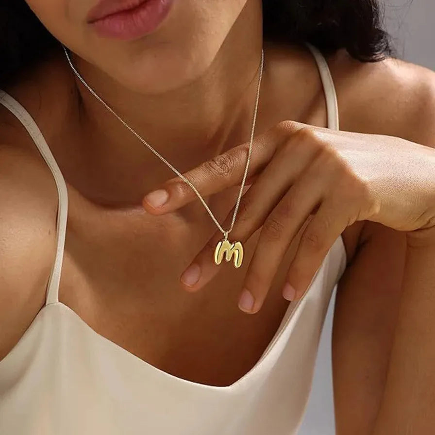 A-Z Tiny Letter Pendant Necklace for Women Stainless Steel Gold Plated Choker Jewelry