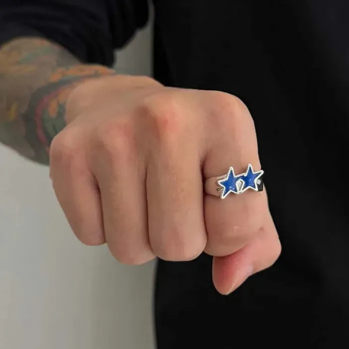 Adjustable Vintage Black Drip Pentagram Star Ring for Men Women Fashion Jewelry