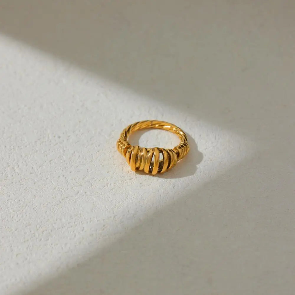 2025 Stainless Steel 18K Gold Plated Hollow Multilayer Dome Ring for Women