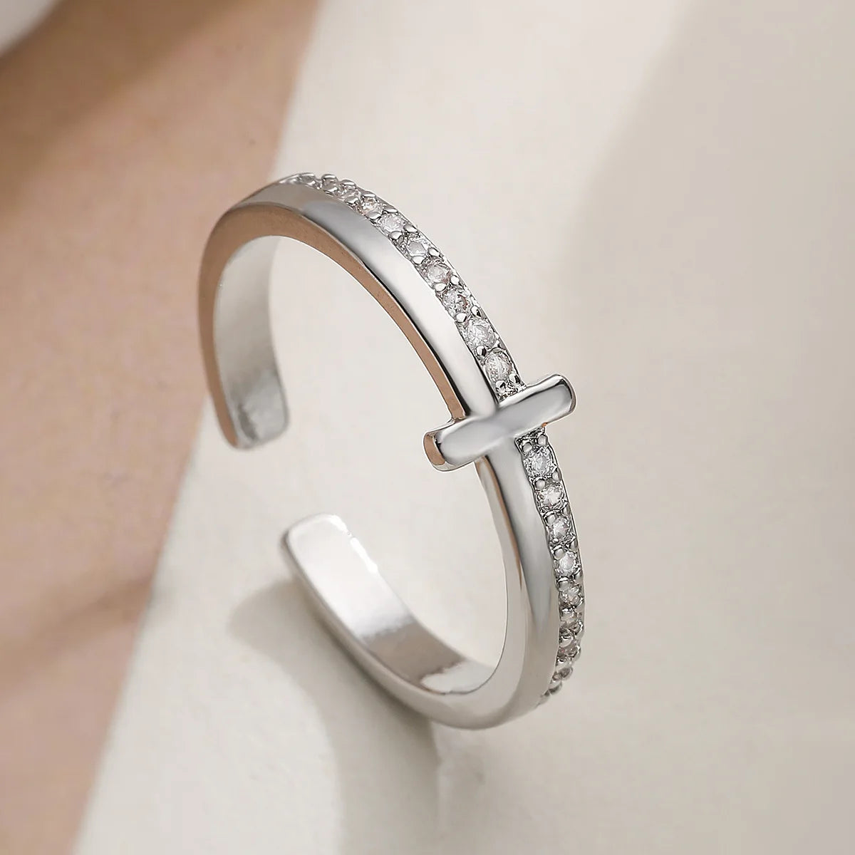 Gold Plated Geometric Cubic Zirconia Opening Ring for Women Wedding Jewelry 2026