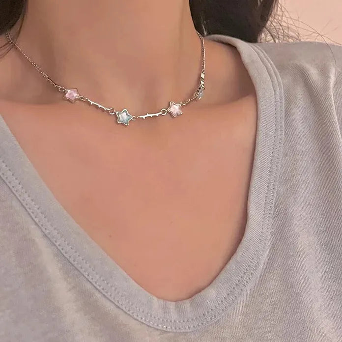 Dopamine Glitter Star Charm Zinc Alloy Choker Necklace Women Y2K