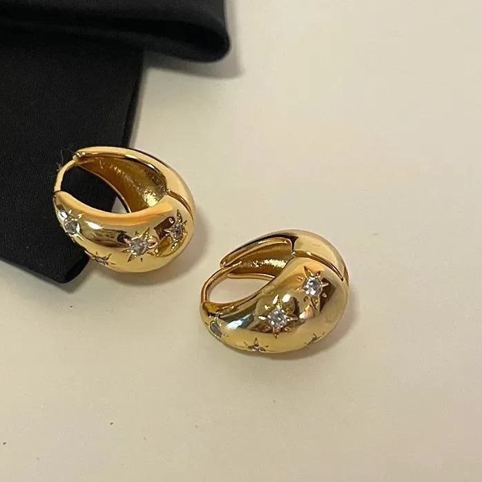 Star Huggie Hoop Earrings for Women Geometric Sun Flower Jewelry Gift