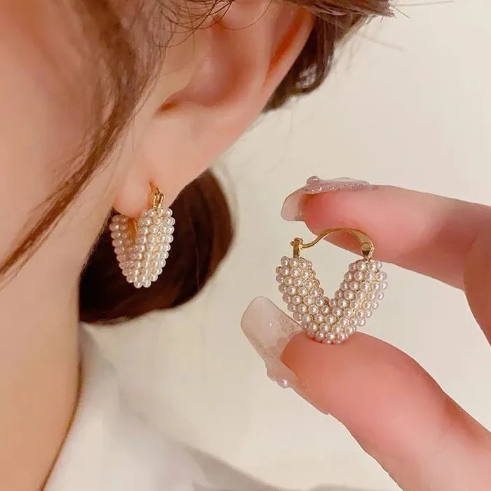 Colorful Heart Pearl Drop Earrings Zinc Alloy V-Shaped Dangle Jewelry