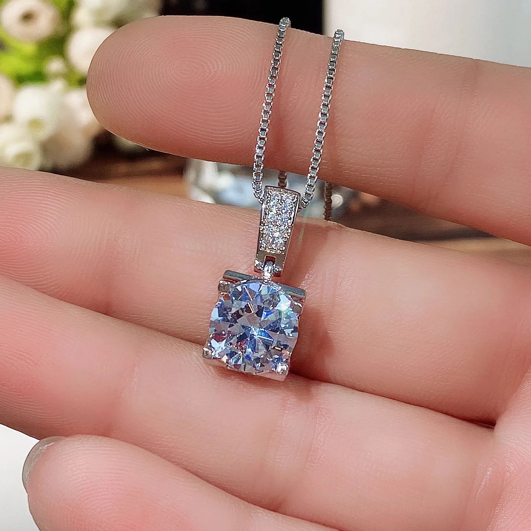 Geometric CZ Pendant Necklace for Women Copper Alloy Cubic Zirconia Jewelry