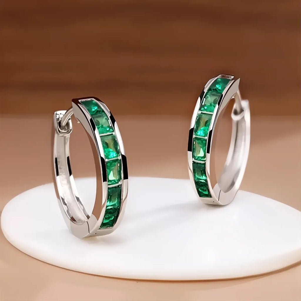 Classic Design Women Hoop Earrings with Princess Square Cubic Zirconia, Elegant Fashion Jewelry