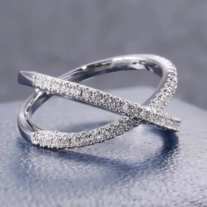 Trendy Copper Cubic Zirconia X Shape Geometric Ring for Women Men Party Jewelry