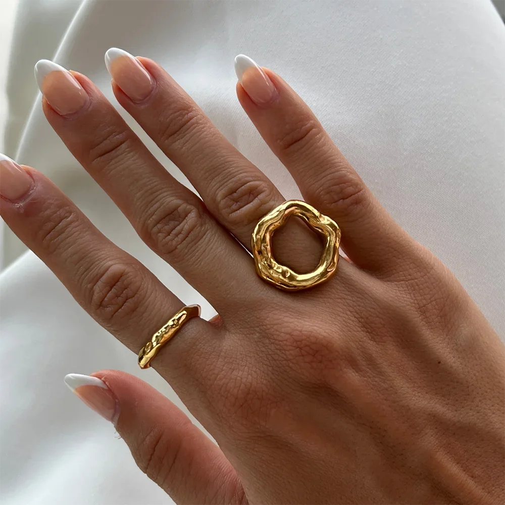 Vintage Hollow Indie Flower Knuckle Ring for Women Stainless Steel Geometric Punk Jewelry