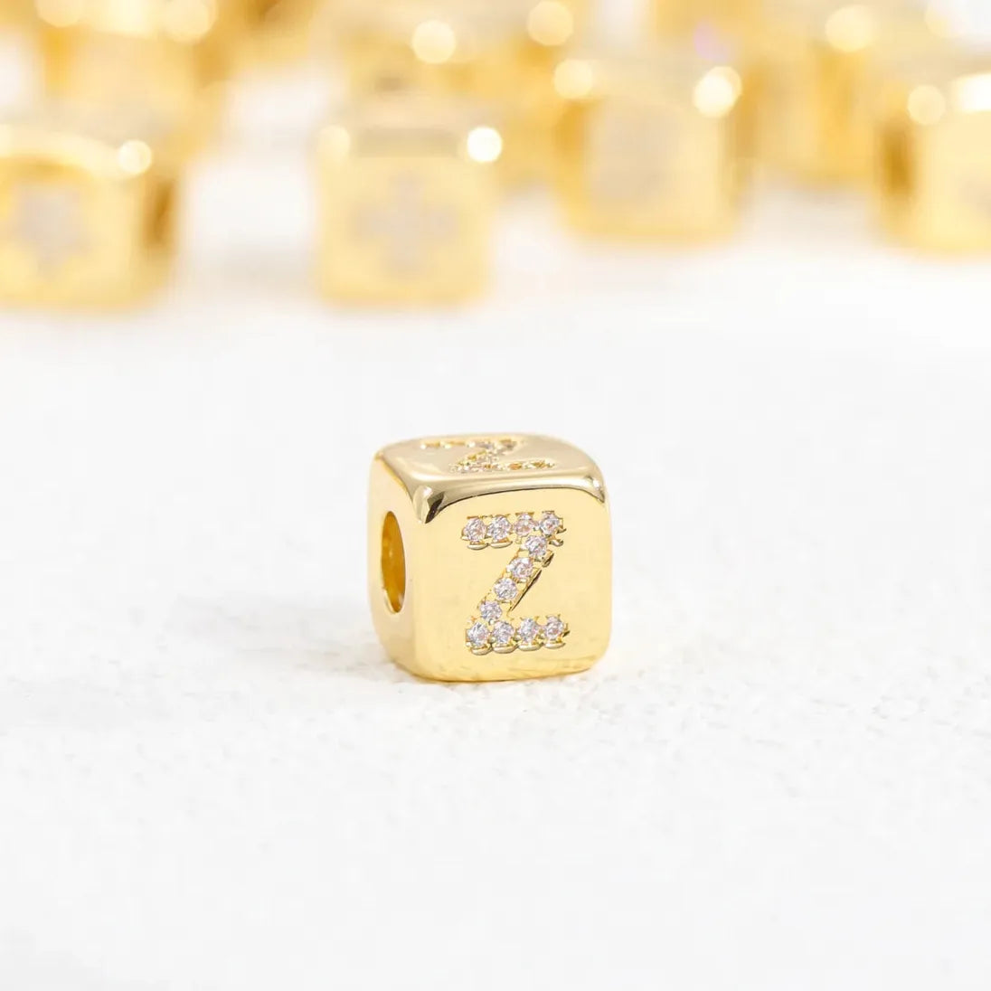 18K Gold Plated Stainless Steel Mini Cube Alphabet Necklace Zircon Choker