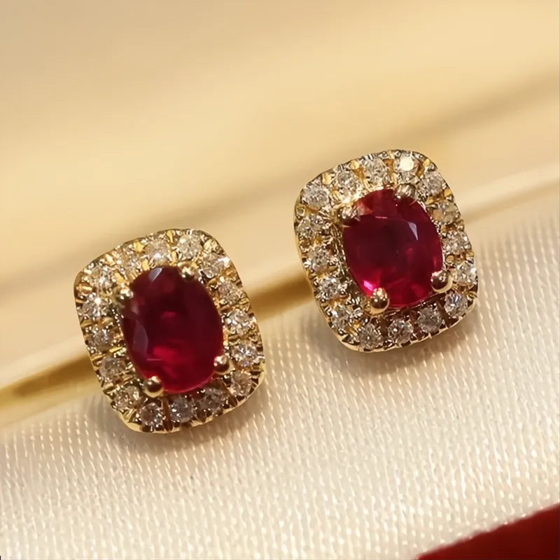 Fashion Red Cubic Zirconia Stud Earrings Gold Color Wedding Ear Accessories for Women