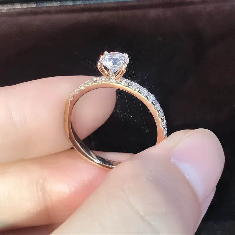 4-Prong Cubic Zirconia Wedding Ring for Women Brass Band Simple Fashion Proposal Jewelry