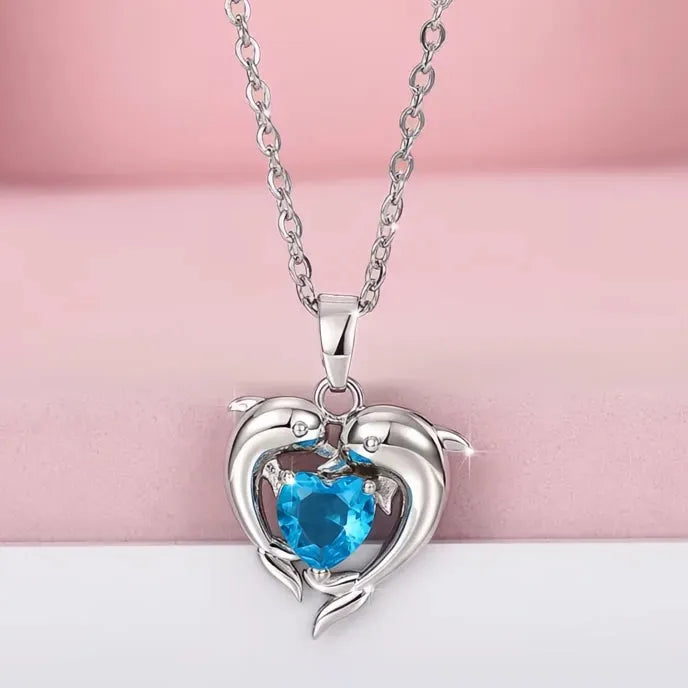 Romantic Love Dolphin Pendant Necklace for Women Copper Alloy Cubic Zirconia Jewelry Wedding Party